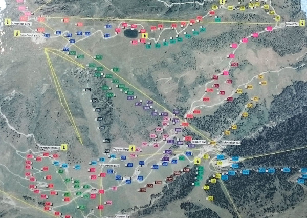 Jedna z map systemu zarządzania pokrywą śnieżną w Mayrhofen (fot. outdoormagazyn.pl)