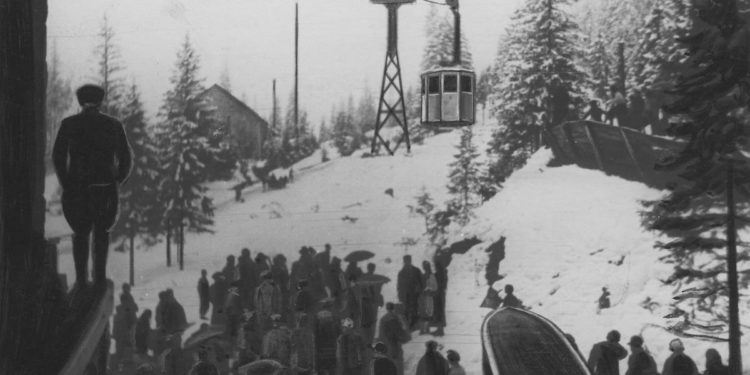 Rozruch maszyn kolejki linowej na Kasprowy Wierch w marcu 1936 r. (fot. Narodowe Archiwum Cyfrowe)